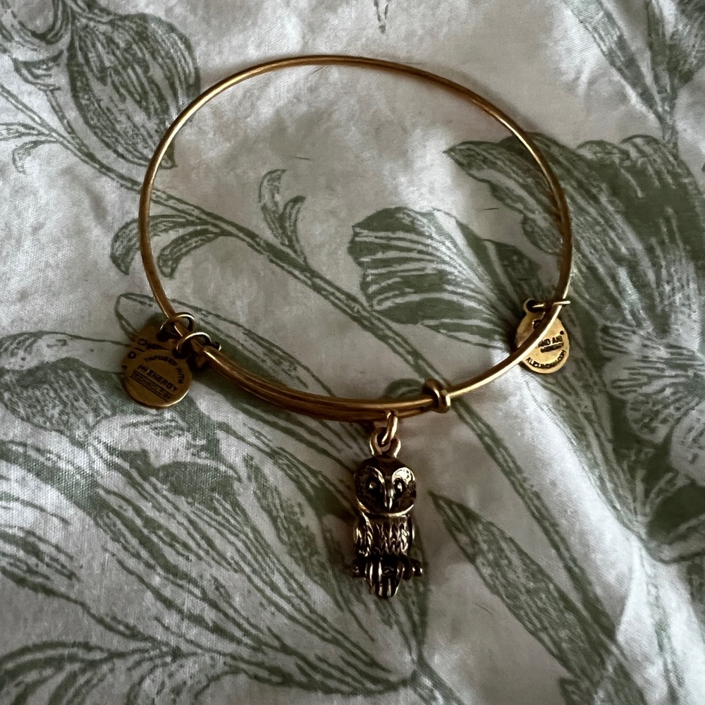 Alex and Ani Owl Gold Charm Bangle